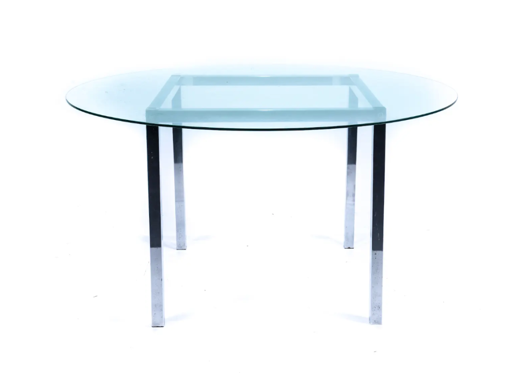 Mesa Blindex 1,40m x 1,40m Redonda Base Cromada Convidados