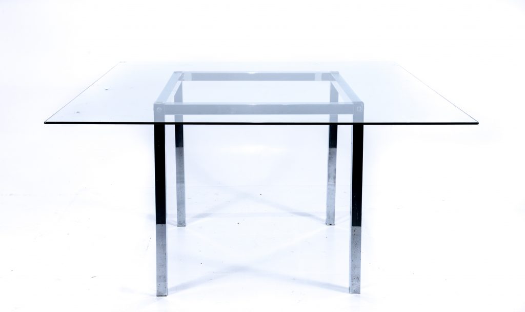 Mesa Blindex 1,40m x 1,40m Quadrada Base Cromada Convidados