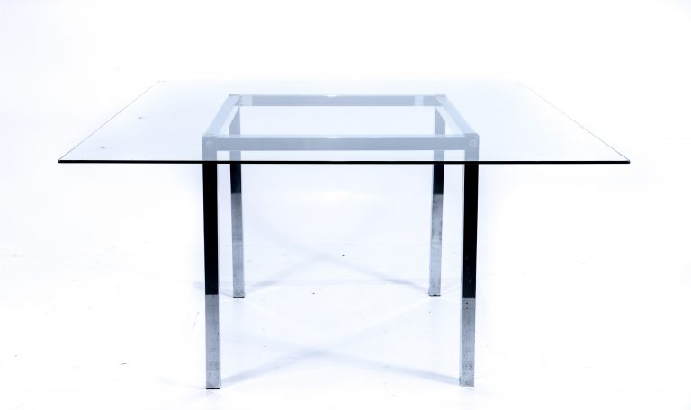 Mesa Blindex 1,40m x 1,40m Quadrada Base Cromada Convidados